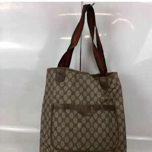 Gucci Beige Patterned Tote with Red and Green Straps